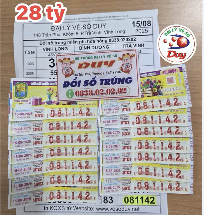 14 tờ vé số trúng giải độc đắc