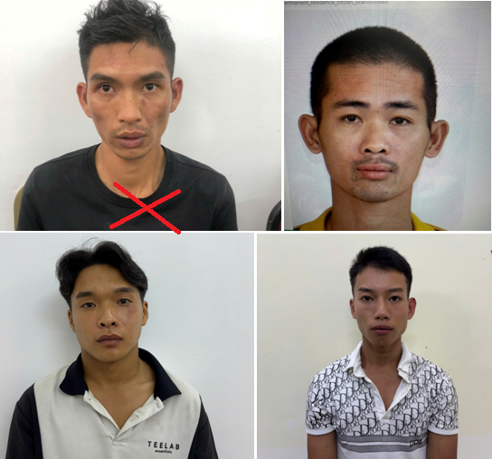 Các đối tượng Phạm Văn Trường (X), Vũ Hữu Cương, Đỗ Thành Đạt và Trần Ngọc Tân