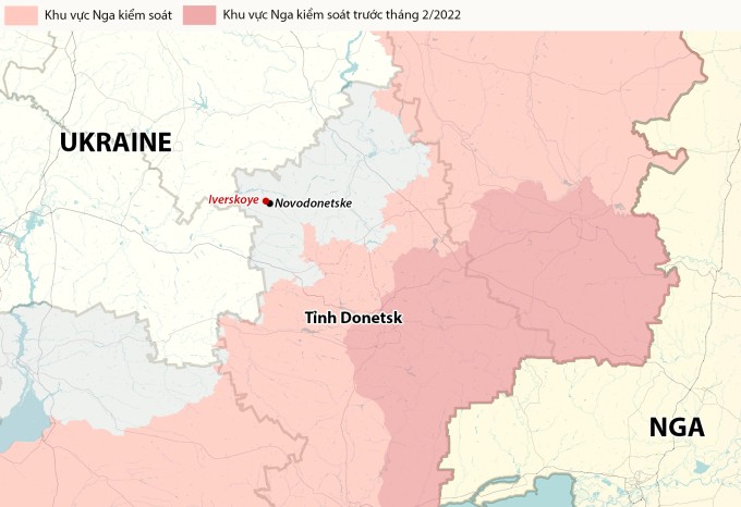 Vị trí khu dân cư Iverskoye và Novodonetske, tỉnh Donetsk. Đồ họa: RYV