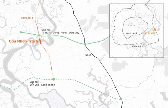 Cầu Nhơn Trạch giúp kết nối các tuyến đường lớn trong khu vực. Đồ họa: Khánh Hoàng