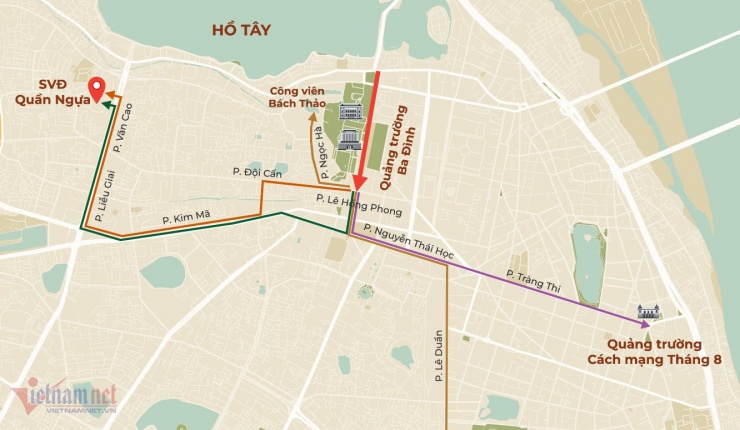 Sơ đồ các đoàn diễu binh, diễu hành sẽ đi qua.