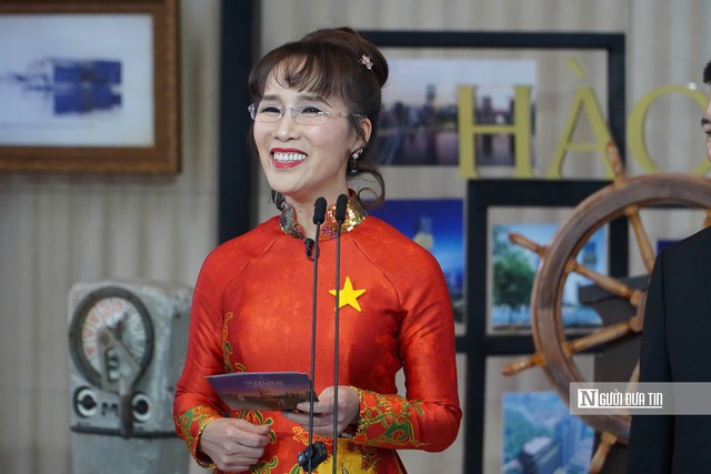 Phó Chủ tịch HDBank, TS Nguyễn Thị Phương Thảo phát biểu từ điểm cầu Trung tâm Tài chính quốc tế Saigon Marina TP HCM sáng 19-8, trong chương trình lễ khởi công, khánh thành trực tuyến do Chính phủ tổ chức. Nguồn: Người đưa tin