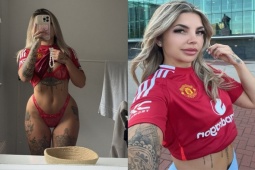 Bóng đá - Hot girl &quot;như không mặc gì&quot; sơn hình áo đấu MU lên người, bị cấm vào Old Trafford