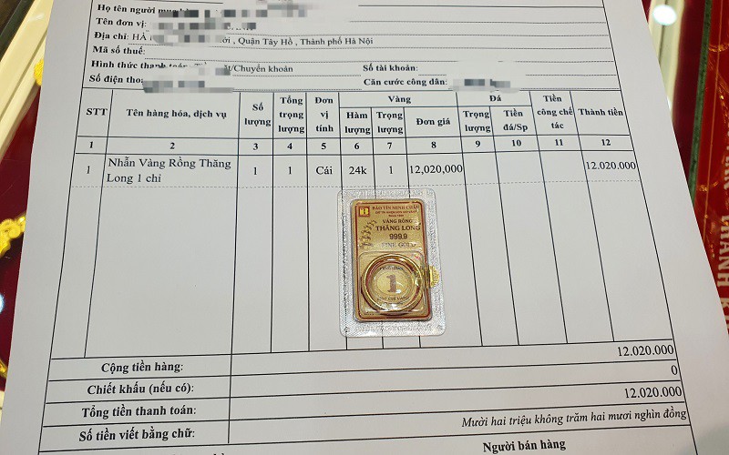 Bảo Tín Minh Châu bán vàng nhẫn với giá 12,02 triệu đồng/chỉ.