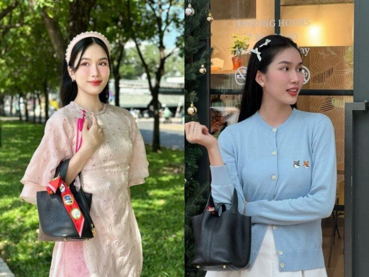 Cô còn sở hữu mẫu túi của Hermes giá 5.640 USD (139,6 triệu đồng), tô điểm bằng cách thắt khăn ở quai.