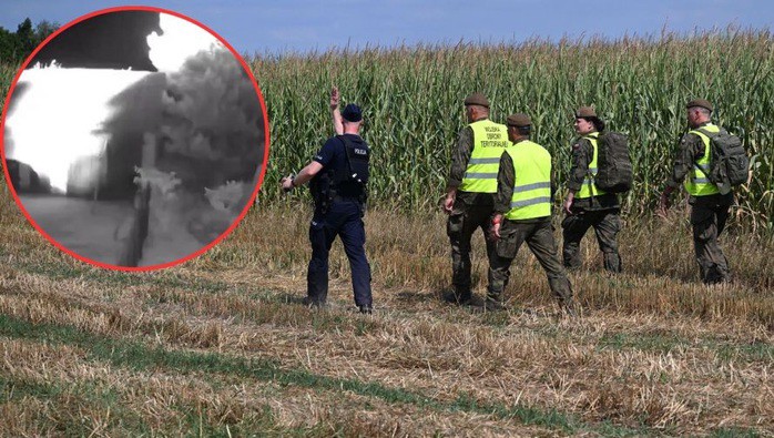 Lực lượng chức năng có mặt tại hiện trường vụ nổ UAV ở Ba Lan. Ảnh: TVP World