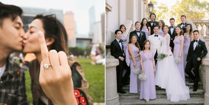 Đinh Tử Điền khi đính hôn và khi cưới. Ảnh: Instagram