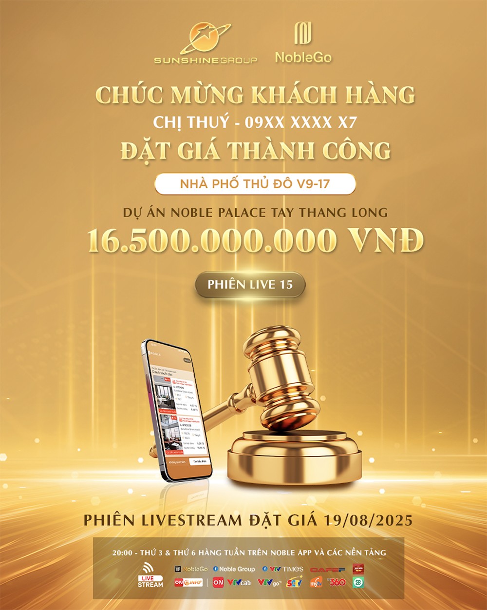 V9-17 là căn nhà phố thứ 4 thuộc dự án Noble Palace Tay Thang Long được đưa lên sóng livestream và đã được chị Thuý chốt deal thành công với giá 16,5 tỷ đồng