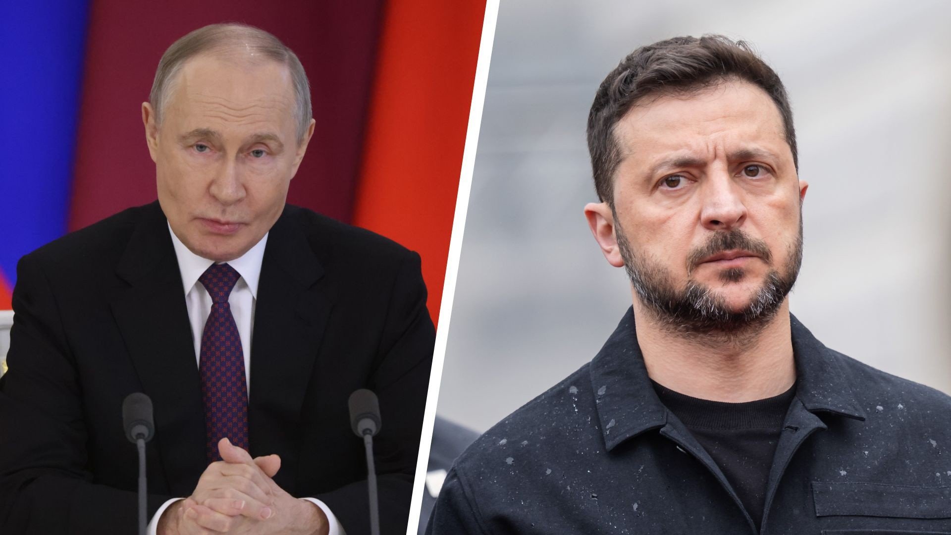 Ảnh ghép Tổng thống Nga Vladimir Putin và Tổng thống Ukraine Volodymyr Zelensky. Ảnh: MSNBC.