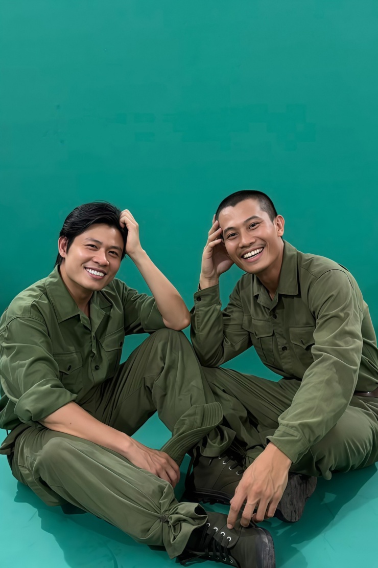 Phương Nam gặp gỡ nhạc sĩ Nguyễn Văn Chung ở hậu trường phim.