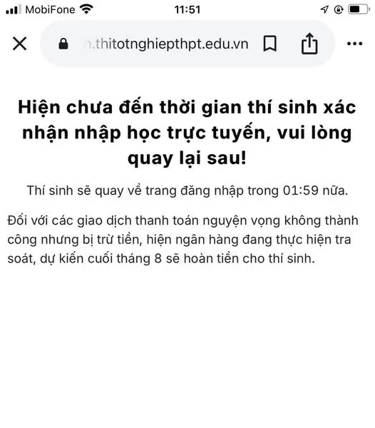 Nhiều phụ huynh, thí sinh gặp tình trạng thông báo này khi đăng nhập để tra cứu và xác nhận nhập học.