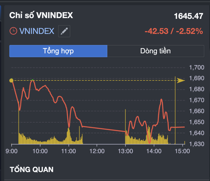 VN-Index về mức thấp nhất tới 1.632 điểm trước khi phục hồi vào cuối phiên