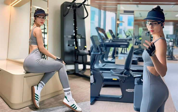 Lê Nhàn luyện thể lực trong phòng gym