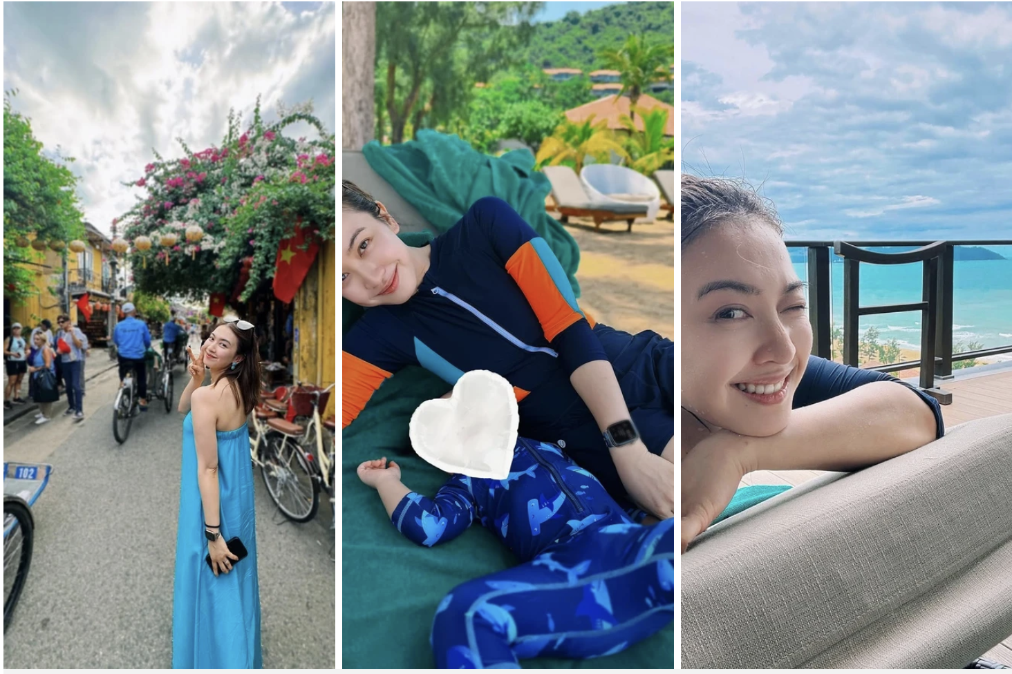 Chu Thiên Tuyết cùng gia đình vừa du lịch Hội An.