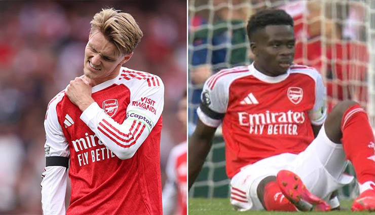 Saka và Odegaard gặp phải những chấn thương khác nhau