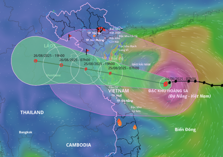 Dự báo hướng đi và vùng ảnh hưởng bão Kajiki. Ảnh: Hệ thống giám sát thiên tai.