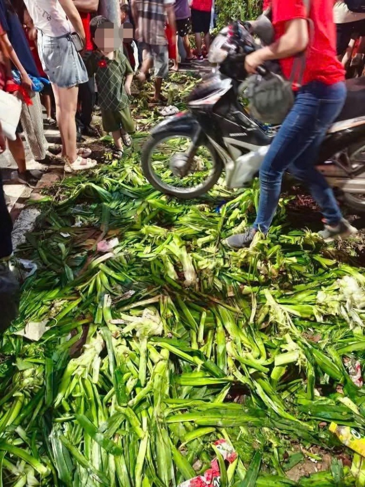 Rác thải sau khi kết thúc chương trình bị người dân bỏ lại và cây xanh trang trí bị dẫm nát.