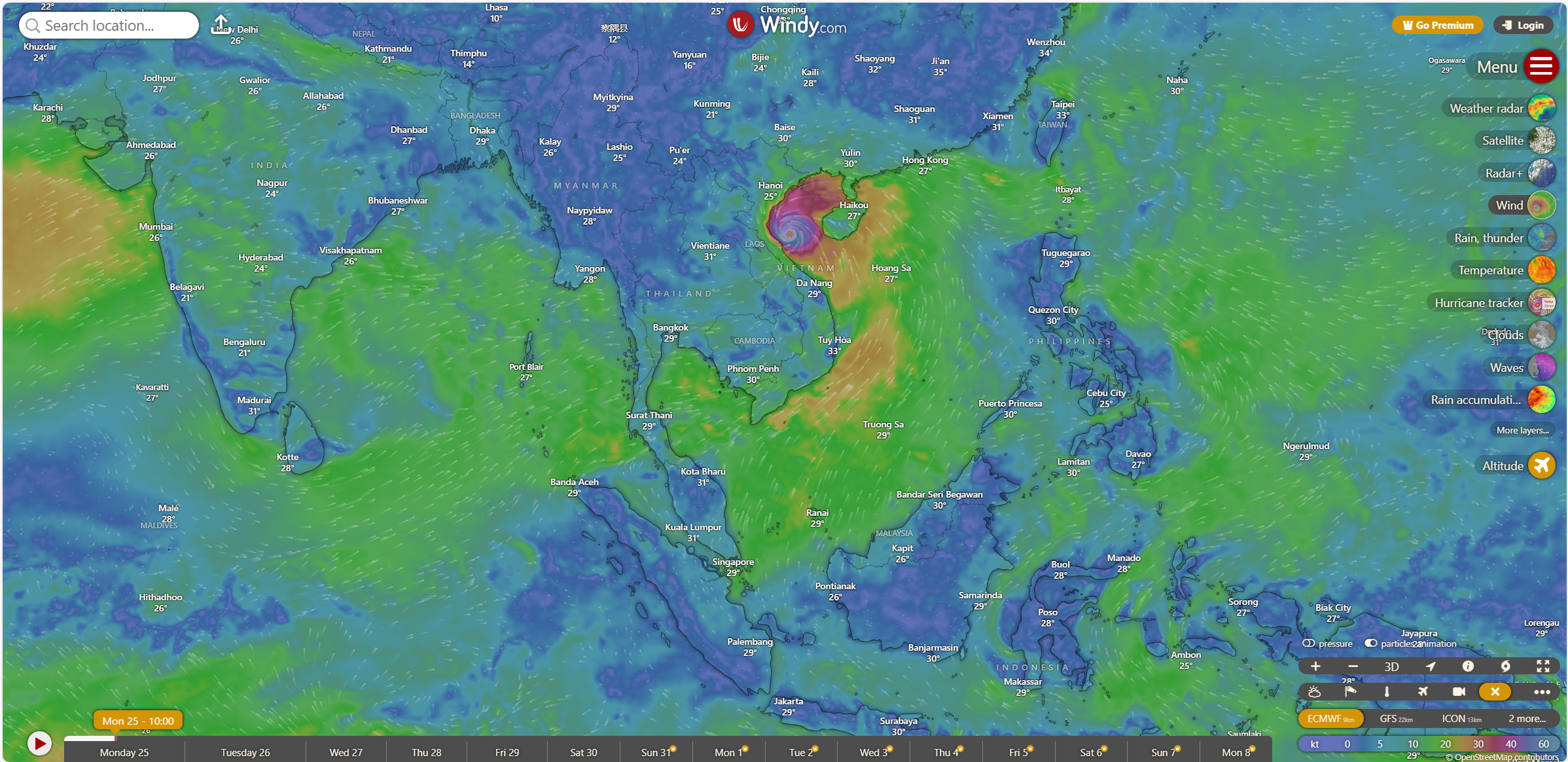 Thông tin hiển thị trên Windy.com.
