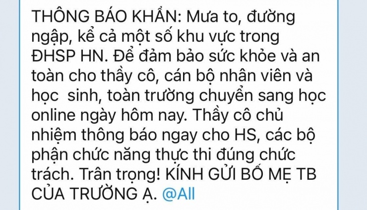 Trường học thông báo, học sinh chuyển sang học trực tuyến trong hôm nay.