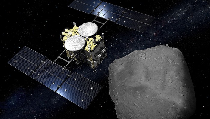Ryugu và tàu vũ trụ Hayabusa-2 - Ảnh đồ họa: JAXA
