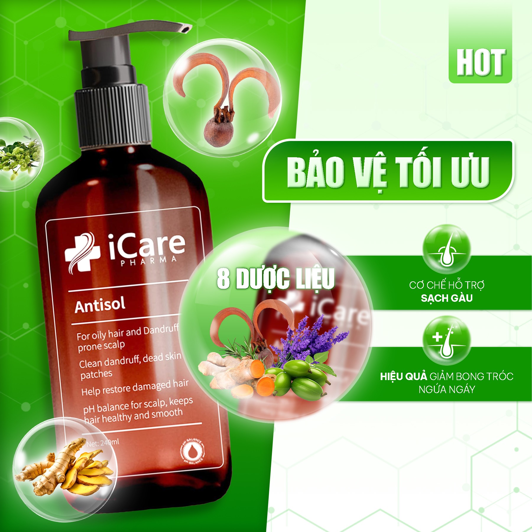 Dầu gội dược liệu Antisol - Giảm gàu ngứa bong tróc da đầu hiệu quả
