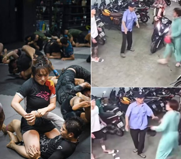 Nữ nhân vật chính (áo chống nắng xanh) là Hoàng Hằng, thành viên của CLB MMA có tiếng