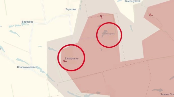 Bản đồ làng Zaporizke và Novoheorhiivka ở tỉnh Dnipropetrovsk (ảnh: DeepState)
