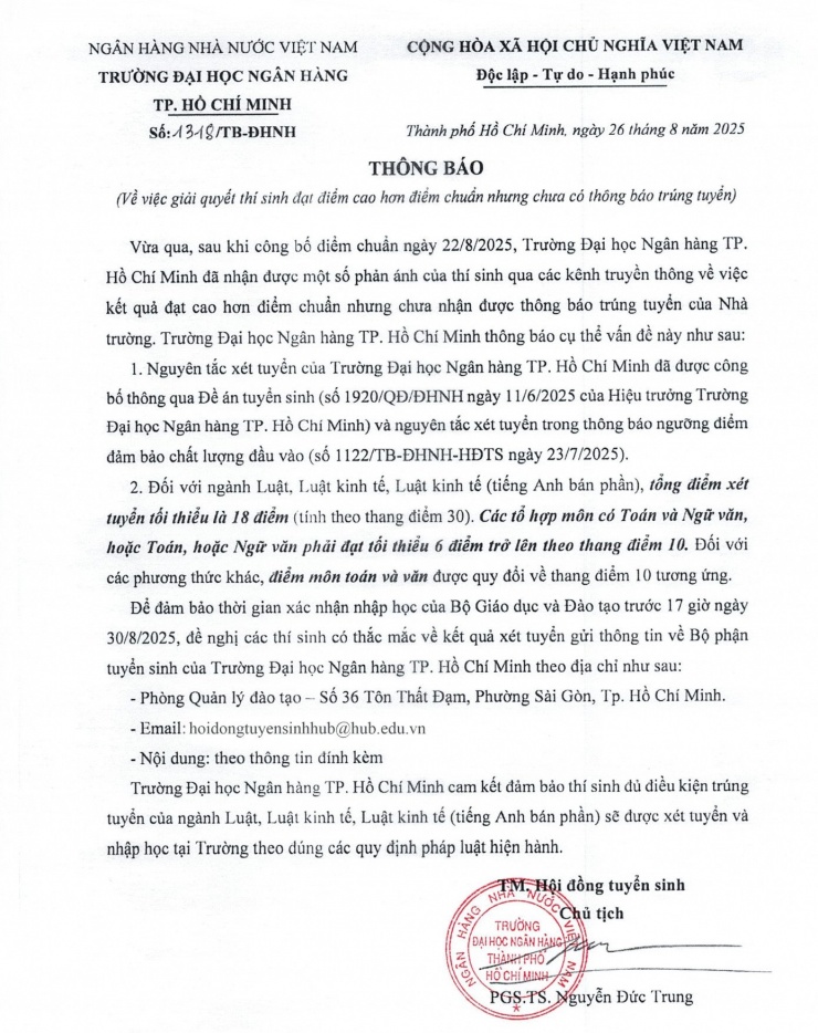 Trường ĐH Ngân hàng TPHCM lên tiếng trước thông tin thí sinh 'đỗ thành trượt' - 1
