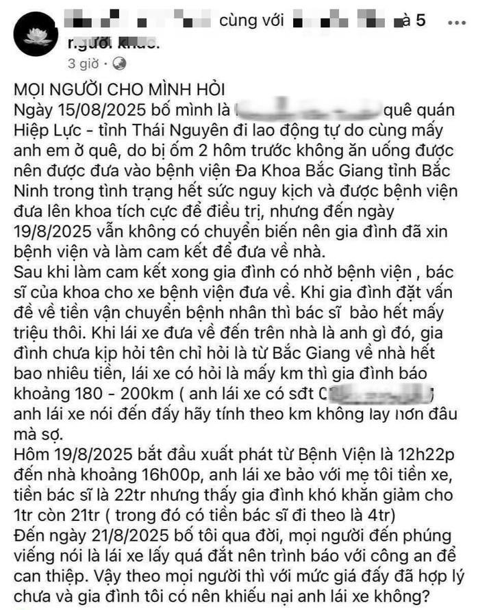 Bài đăng của chị N.A.T. trên mạng xã hội thu hút sự chú ý của dư luận. Ảnh chụp màn hình