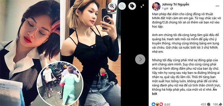 Nam tài tử&nbsp;Johnny Trí Nguyễn có những chia sẻ thú vị về sự việc của cô gái MMA