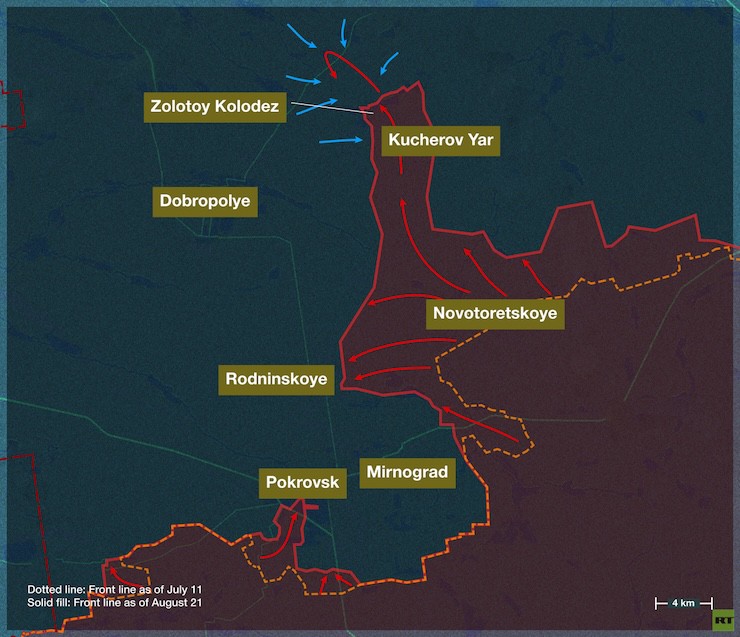 Tình hình giao tranh ở phía nam vùng Donetsk. Ảnh: RT.