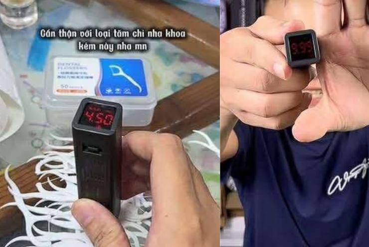 Những chiếc tăm chỉ nha khoa giá siêu rẻ được đo hàm lượng huỳnh quang bằng loại thiết bị được cho là máy test huỳnh quang.