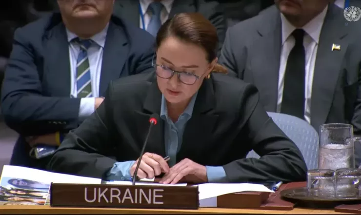 Thủ tướng Ukraine Yulia Svyrydenko tại cuộc họp của HĐBA LHQ hôm 29-8. Ảnh chụp màn hình UN News