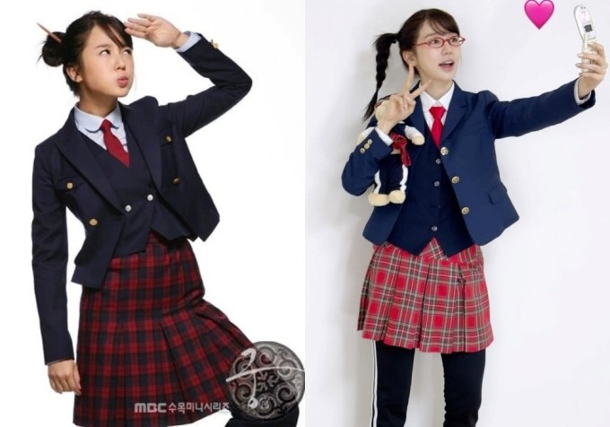 Yoon Eun Hye trong tạo hình Thái tử phi Shin Chae Kyung năm 2006 (ảnh trái) và nhan sắc tươi tắn, trẻ trung bất chấp tuổi tác ở thời điểm hiện tại (bên phải).