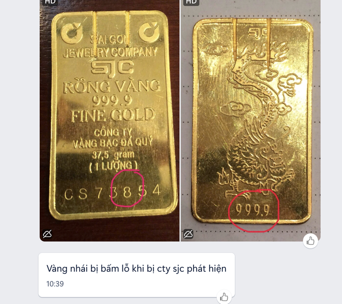 Vàng nhái bị công ty SJC bấm lỗ khi phát hiện