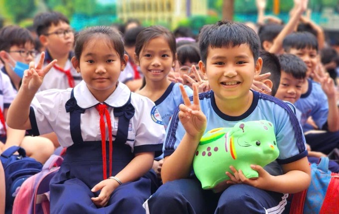 Học sinh trường Tiểu học Đặng Trần Côn, TP HCM. Ảnh: Fanpage nhà trường.
