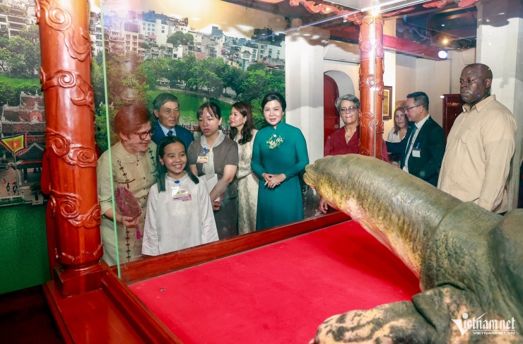 Hai Phu nhân xem tiêu bản rùa Hồ Gươm