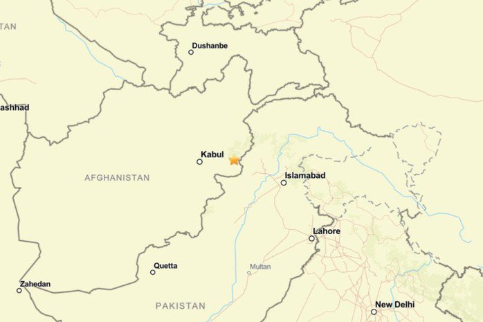 Tâm chấn của trận động đất được đánh dấu bằng hình ngôi sao - Ảnh: USGS