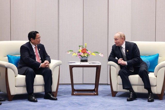 Thủ tướng Phạm Minh Chính hội kiến Tổng thống Nga Putin. Ảnh: TTXVN