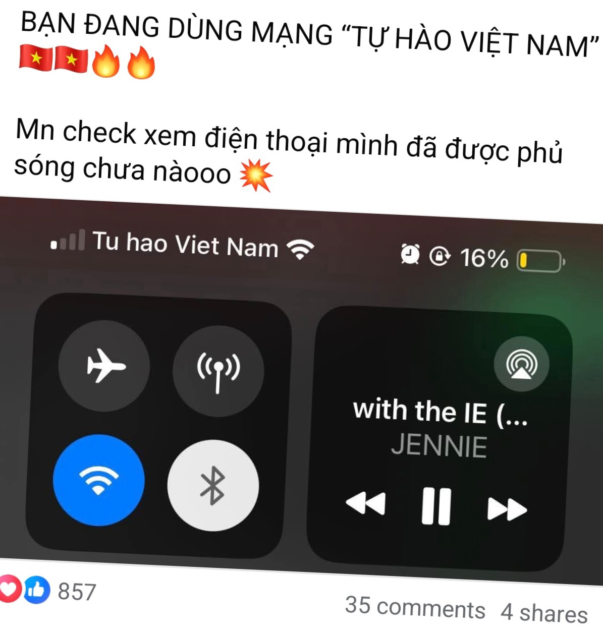 "Bạn đang dùng mạng Tự hào Việt Nam" là dòng trạng thái vui của một Facebooker.