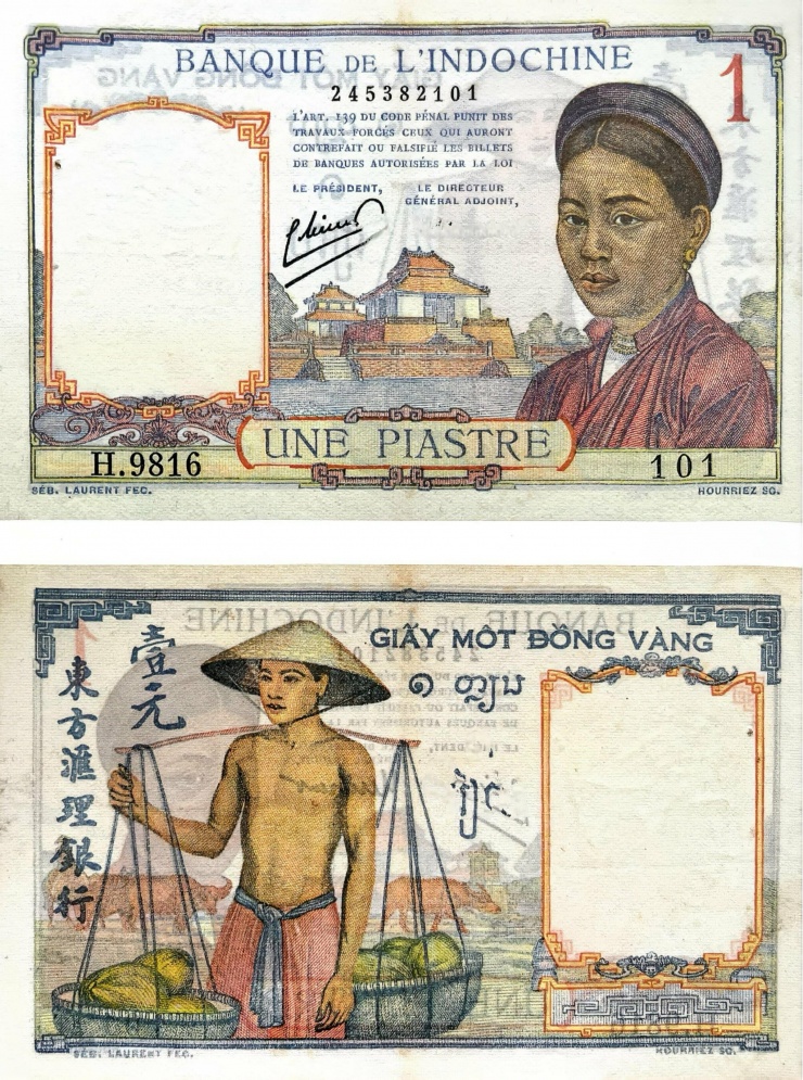 Đồng Đông Dương 1 piastres (một đồng vàng) lưu hành những năm 1947-1954.