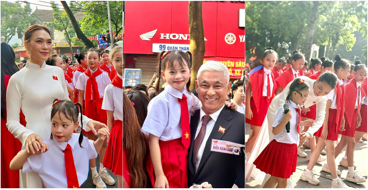 Bé Thủy Tiên chụp hình cùng ca sĩ Mỹ Tâm và "Lão Phật gia" Tùng Yuki. Ảnh: NVCC.