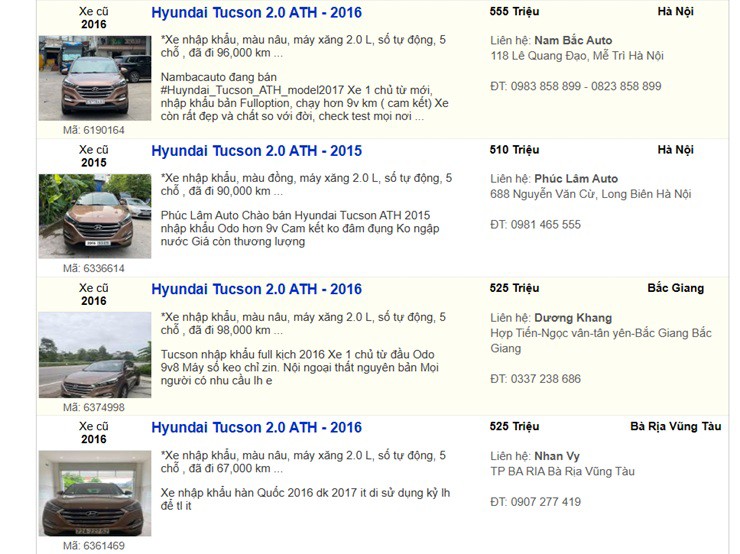 Hyundai Tucsson đời 2015 vẫn có giá bán rất cao (Ảnh: Chụp màn hình).