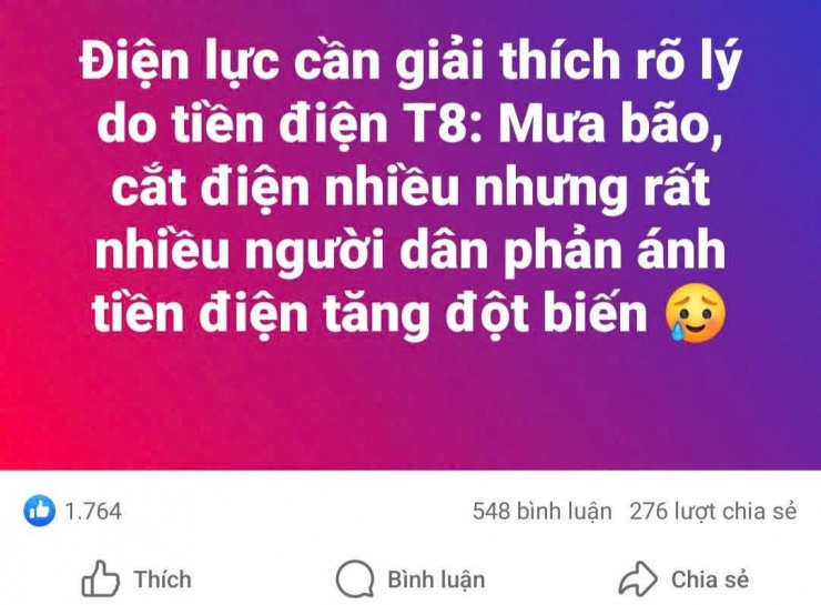 Mạng xã hội tràn ngập các thông tin về hoá đơn tiền điện.