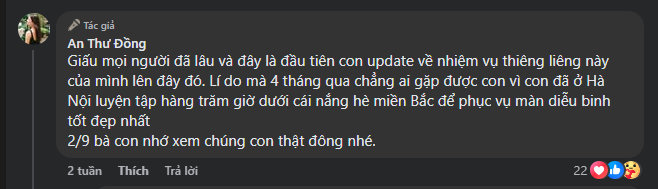 An Thư báo tin vui được tham gia nhiệm vụ A80 đầy tự hào.