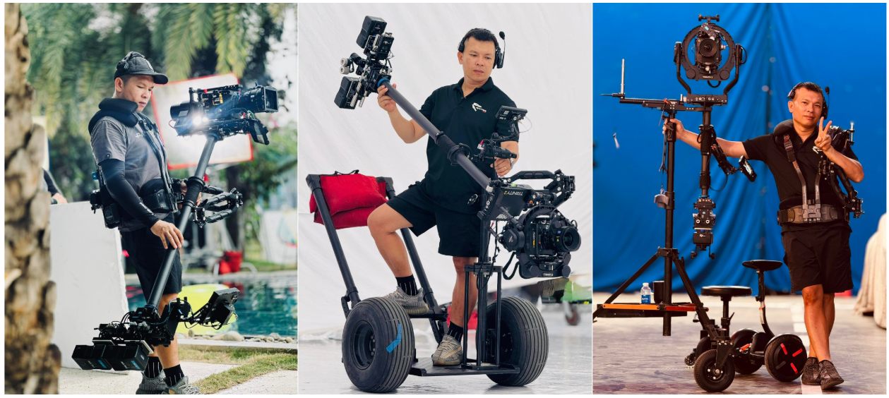 Anh Lê Bảo Hân cùng thiết bị Steadicam trị giá hàng tỷ đồng. Ảnh: FBNV.