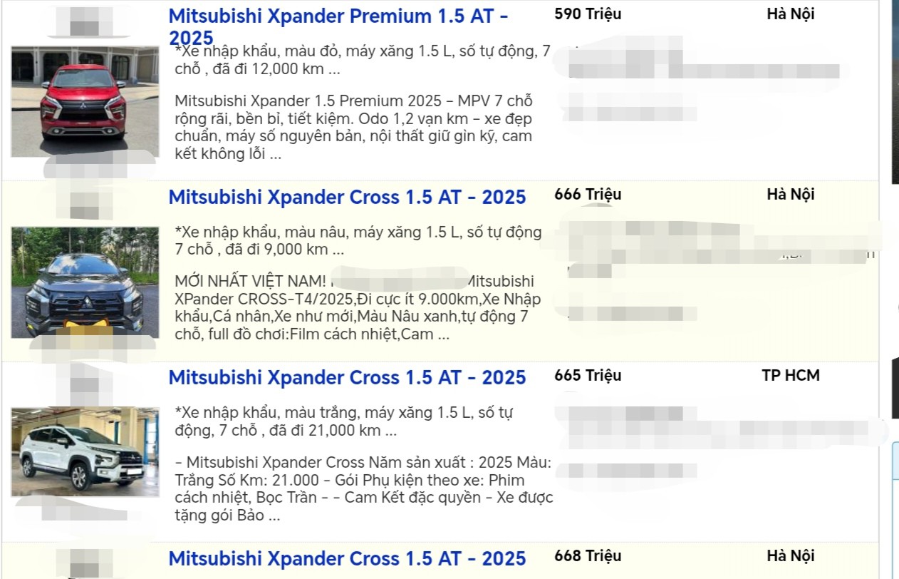 Một vài tin rao bán xe Mitsubishi Xpander cũ.