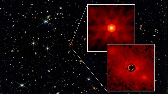 QSO1, vật thể bị nghi ngờ là lỗ đen nguyên thủy - Ảnh: NASA/ESA/CSA/MIT
