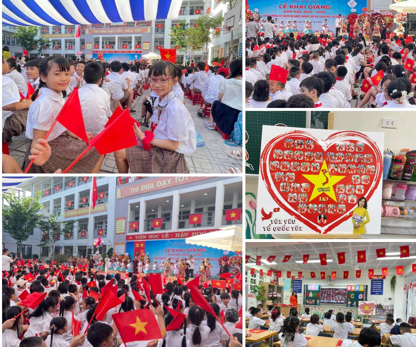 Kết thúc lễ khai giảng ở sân trường, học sinh vào lớp tiếp tục theo dõi chương trình trực tuyến