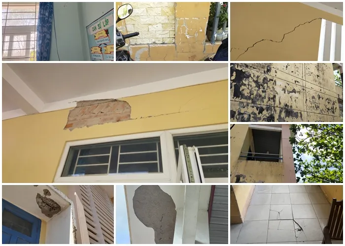 Rất nhiều hạng mục của điểm trường chính hư hỏng, xuống cấp, vô cùng nguy hiểm. Ảnh PN.